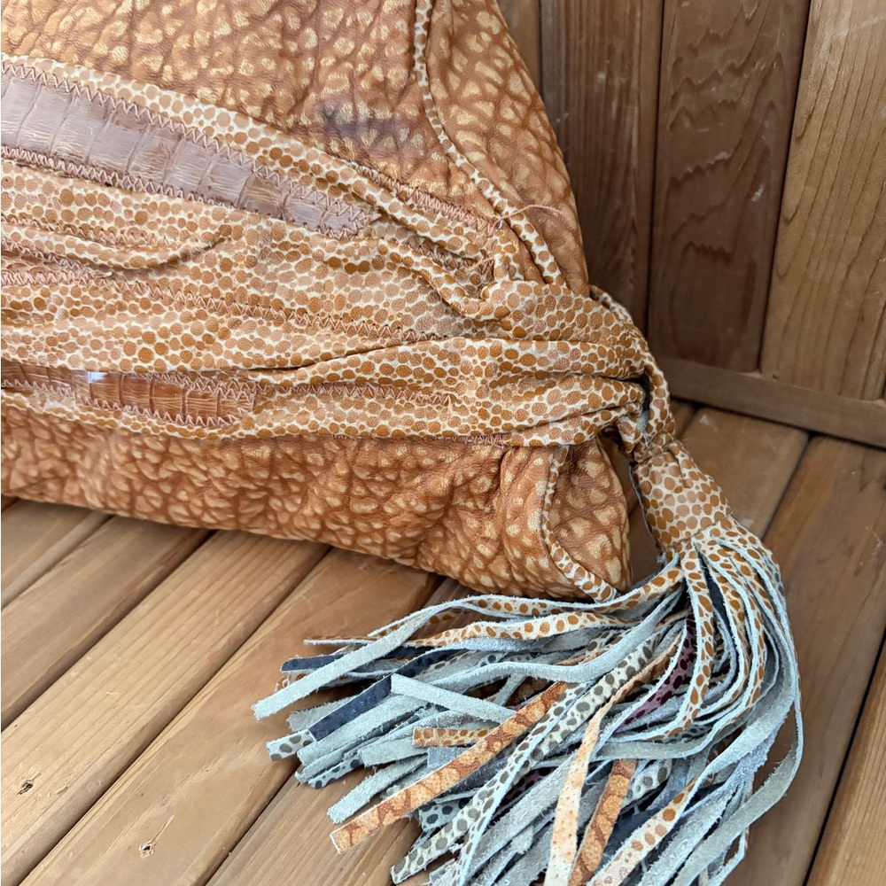 Vintage Leather Patchwork Exotic Boho Embossed Sn… - image 3